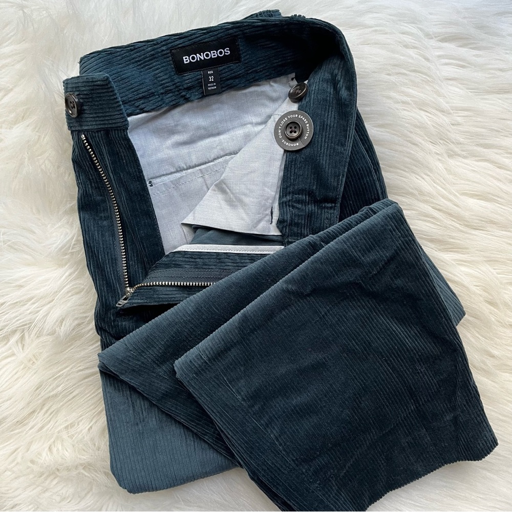 New Bonobos Men’s Stretch Pleated Corduroy Pants Cords Regular 32 Teal